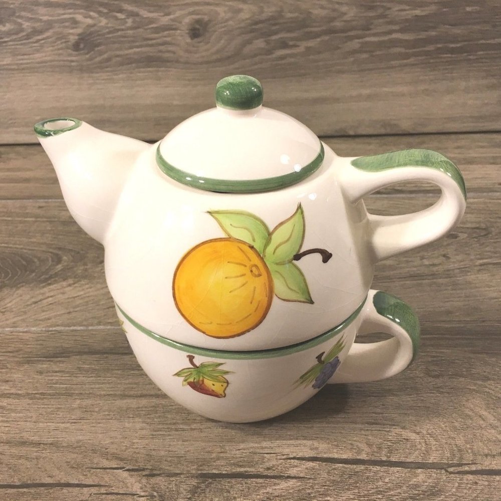 Laurie Gates  ORCHARD DELIGHT Ceramic Teapot/Coffee With Mug For One 3 piece Set